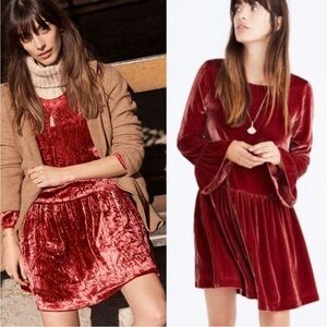 Women’s New Madewell Velvet Bell-Sleeve Dress Sangria Red